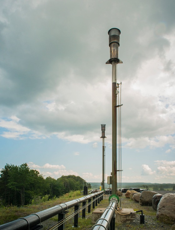 Flares destroy methane gas at Oneida-Herkimer Regional Landfillin New York.